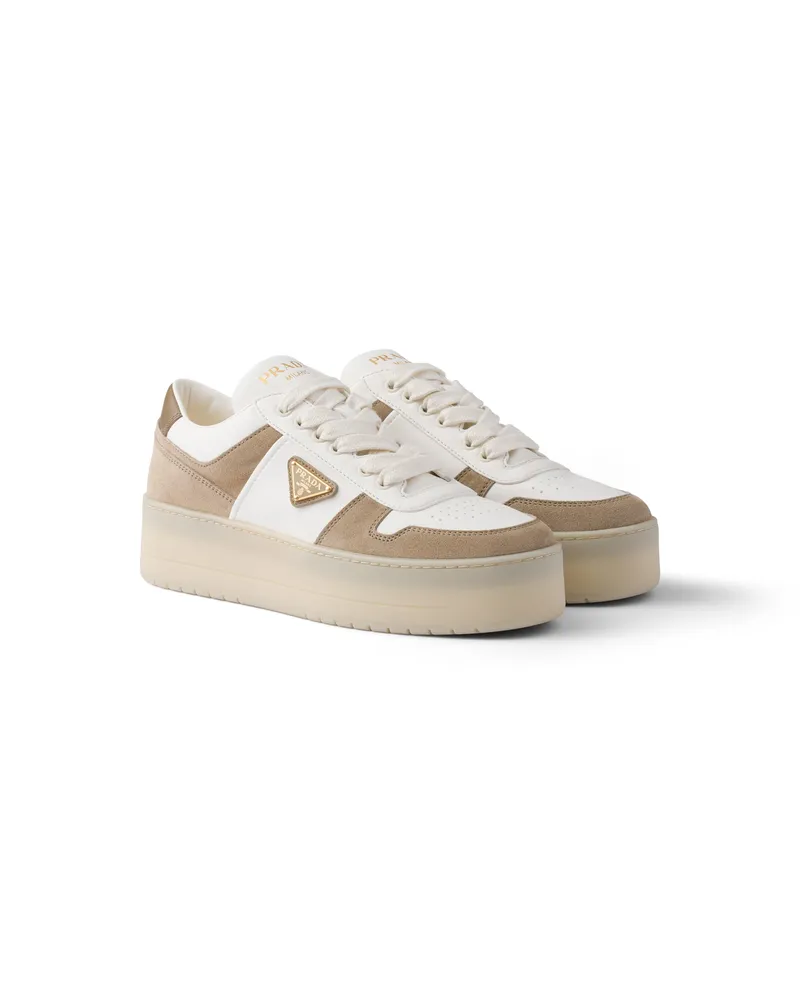 Prada Downtown Bold Sneaker Aus Nappa-leder Und Wildleder, Damen, Wüstenbeige, Größe Wüstenbeige