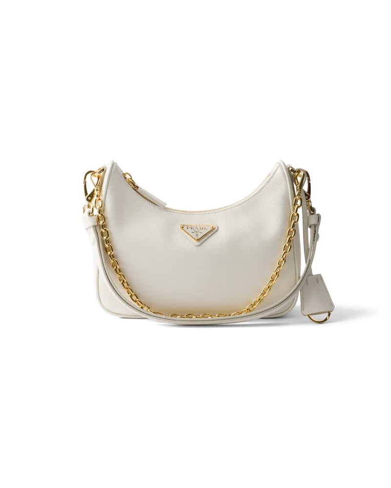 Prada Re-edition Mini Bag Aus Saffiano-leder, Damen, Weiss Weiss