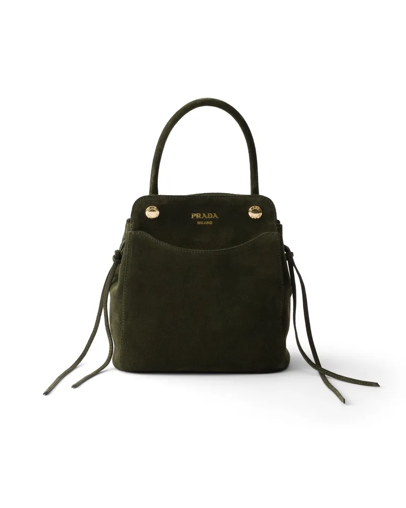 Prada Carry Mini Handtasche Aus Veloursleder, Damen, Waldgrün Waldgrün