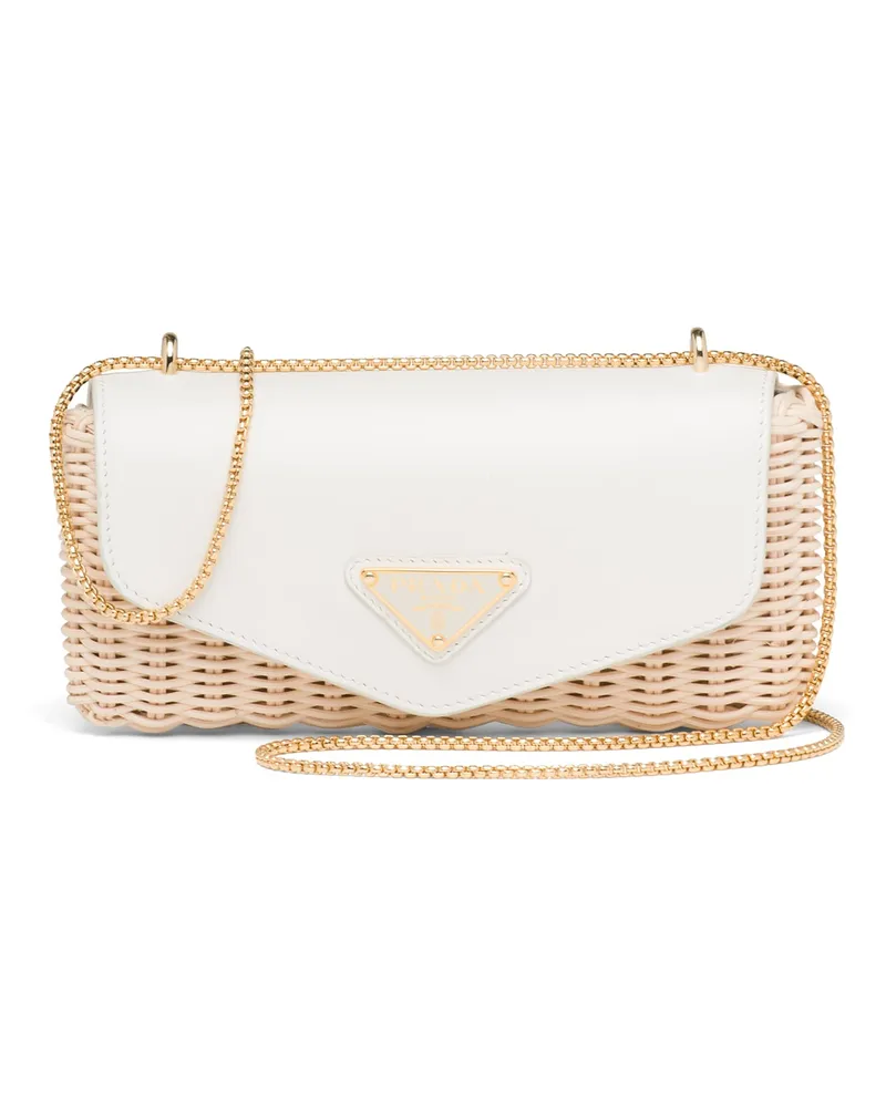 Prada Mini Bag Aus Korbgeflecht Und Leder, Damen, Hellbraun/weiss Hellbraun