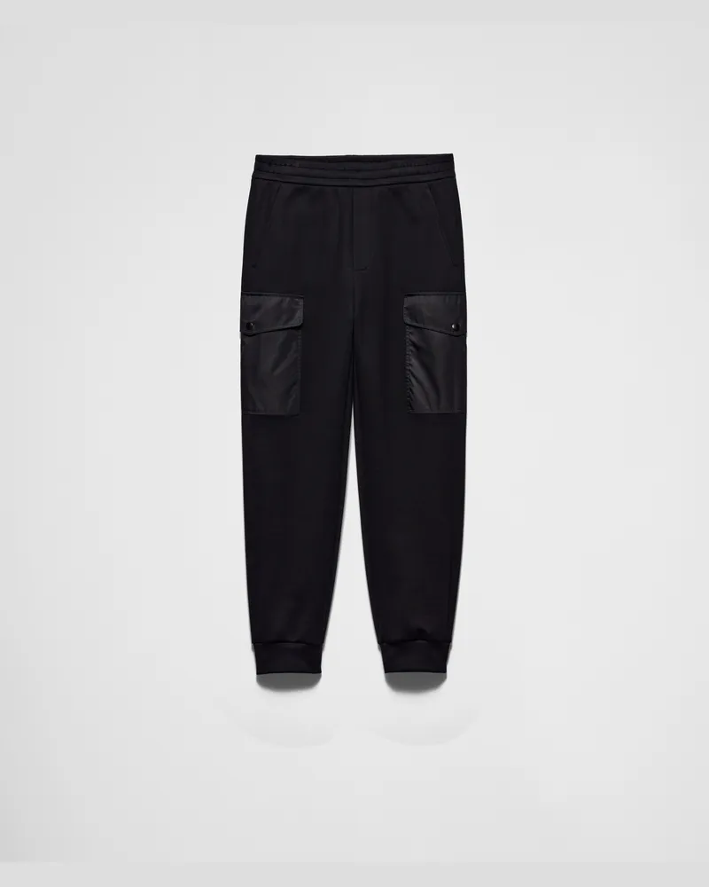 Prada Jogginghose aus Baumwollfleece mit Details aus Re-Nylon Schwarz