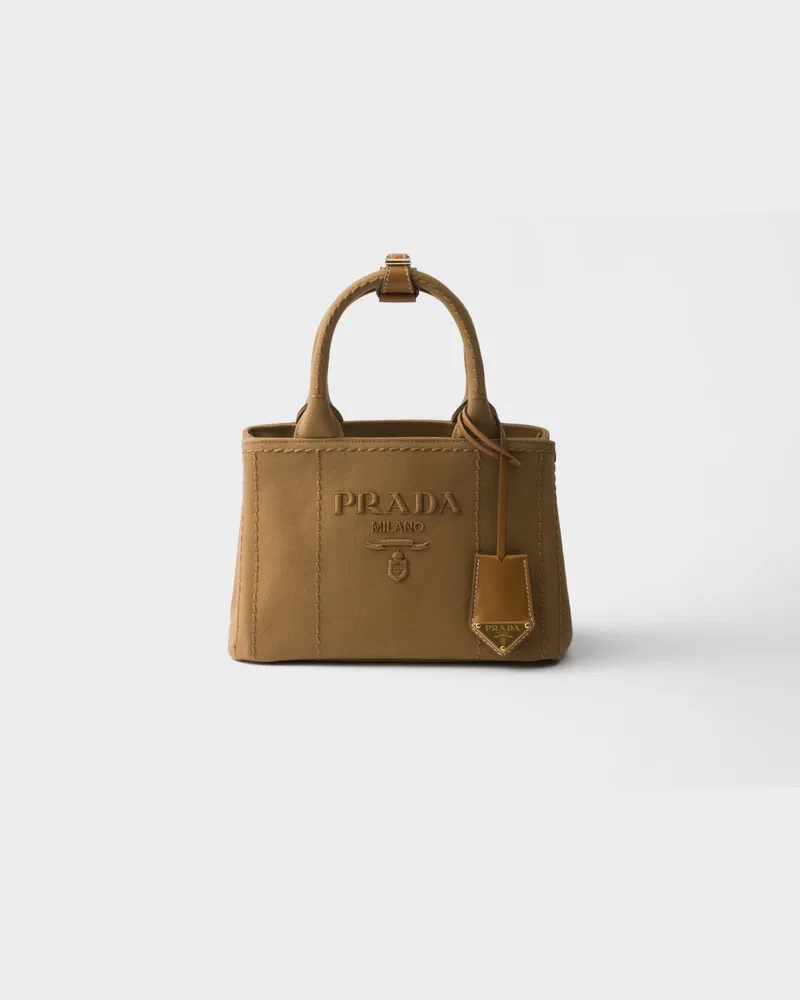Prada Jardinière Mini-Handtasche aus Baumwoll-Canvas Tabak