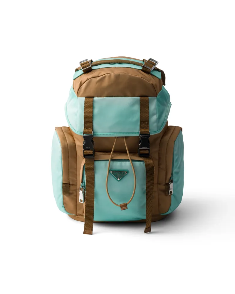 Prada Mittelgroßer Rucksack Aus Re-nylon Und Saffiano-leder, Herren, Brandy/jade Brandy