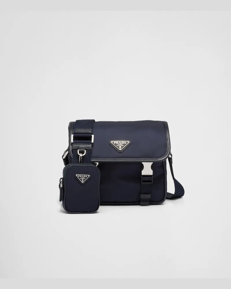 Prada Schultertasche aus Re-Nylon und Saffiano-Leder Blau