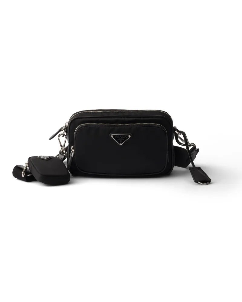 Prada Mini-schultertasche Aus Re-nylon, Damen, Schwarz Schwarz
