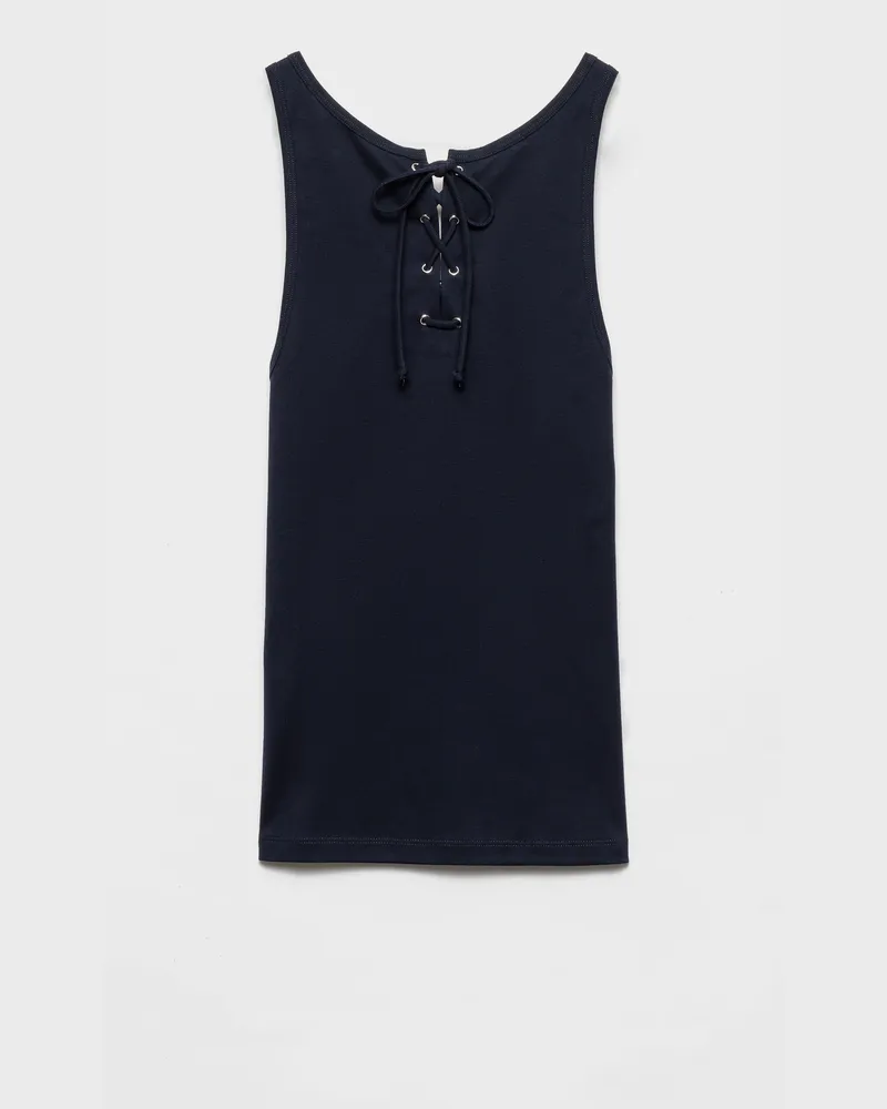 Prada Tanktop aus Baumwolle mit Schnürung Marineblau