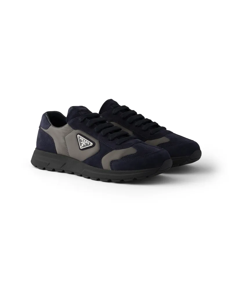 Prada Prax-sneaker Aus Wildleder Und Re-nylon, Herren, Blau/eisen, Größe 13 Blau