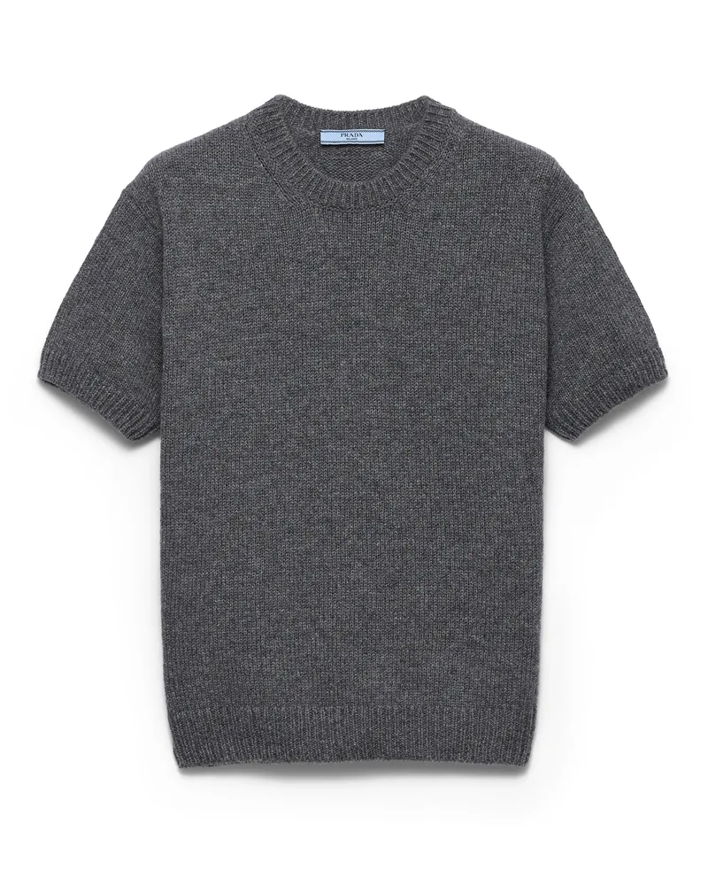 Prada Short-sleeved Cashmere Sweater, Damen, Schiefergrau, Größe Schiefergrau