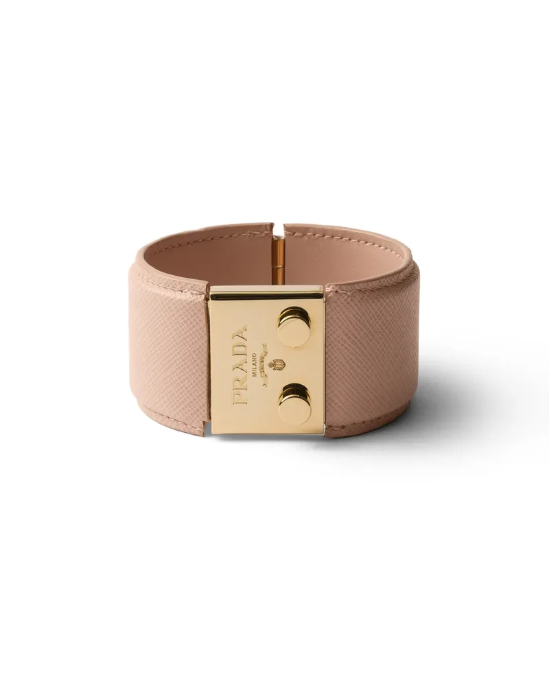 Prada Armband Aus Metall Und Saffiano-leder, Damen, Puderrosa, Größe Puderrosa