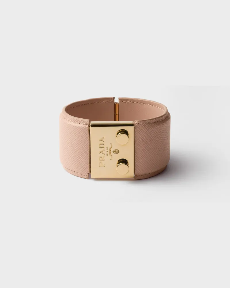 Prada Armband aus Metall und Saffiano-Leder Puderrosa