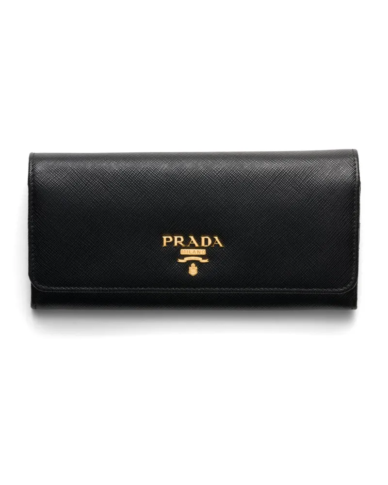 Prada Große Geldbörse Aus Saffiano-leder, Damen, Schwarz/zartrosa Schwarz
