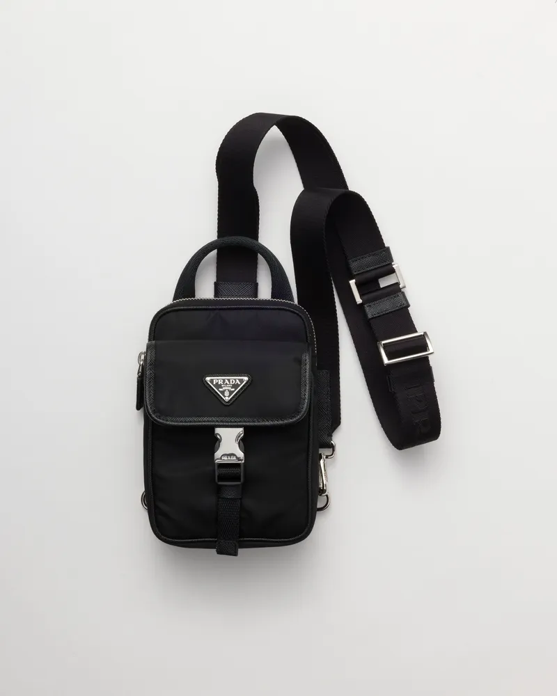 Prada Smartphone-hülle Aus Re-nylon Und Saffiano-leder, Herren, Schwarz Schwarz
