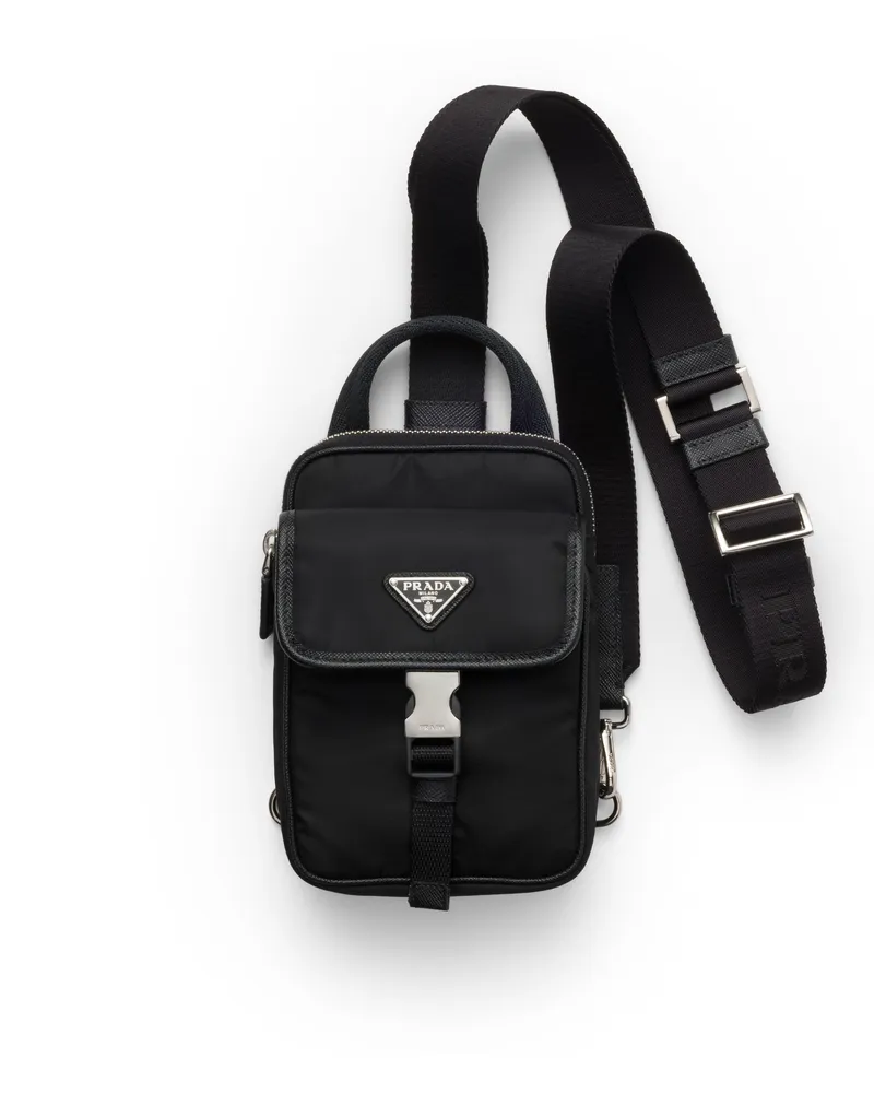 Prada Smartphone-hülle Aus Re-nylon Und Saffiano-leder, Herren, Schwarz Schwarz