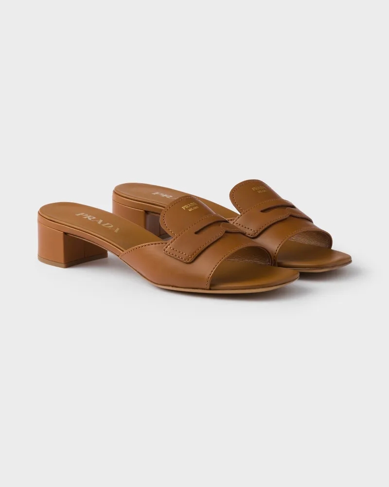 Prada Mules aus Leder Hellbraun