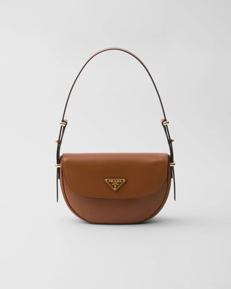 Prada Arqué Schultertasche aus Leder mit Klappe Cognac