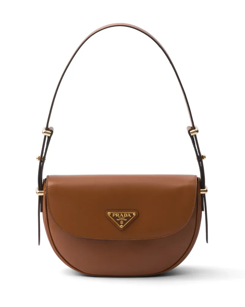 Prada Arqué Schultertasche Aus Leder Mit Klappe, Damen, Cognac Cognac