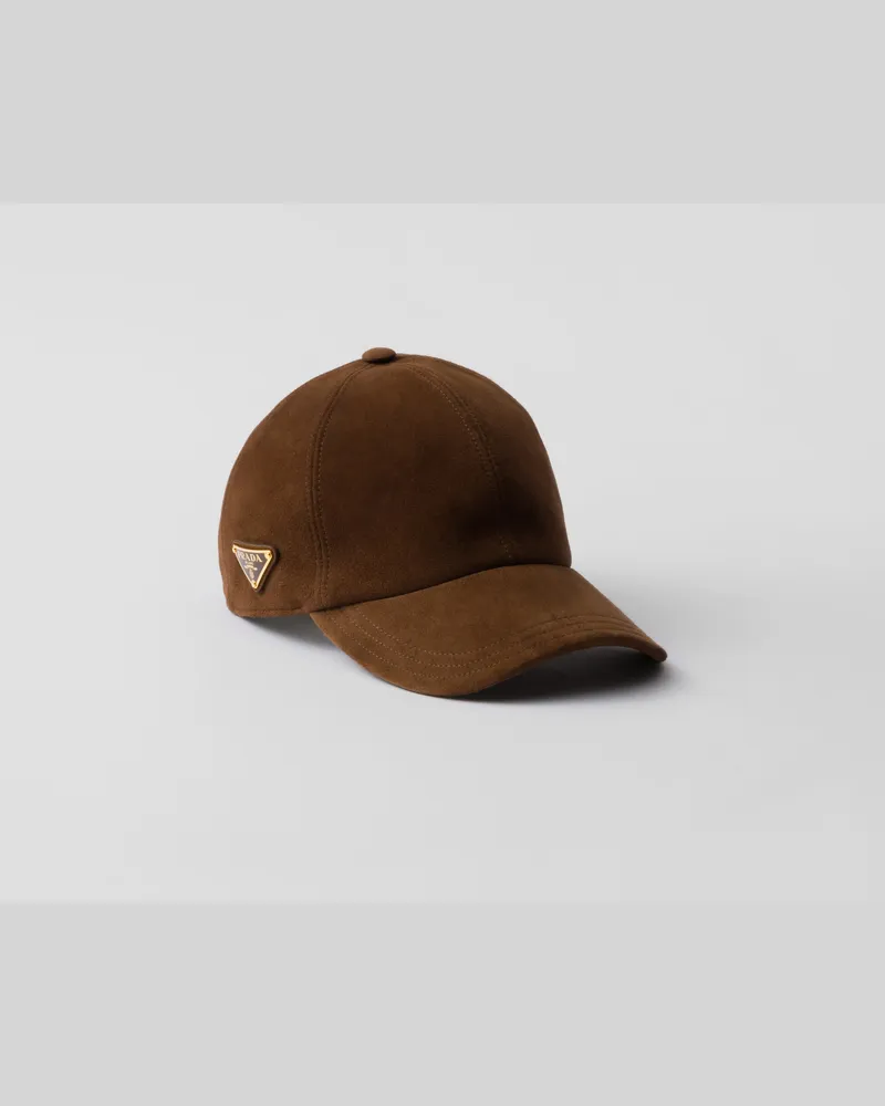 Prada Baseballkappe aus Wildleder Kakaobraun