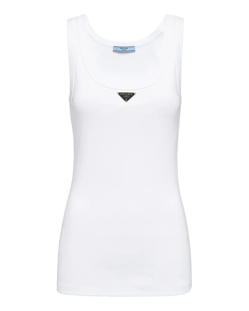 Prada Tanktop Aus Jersey-rippstrick, Damen, Weiss, Größe Weiss