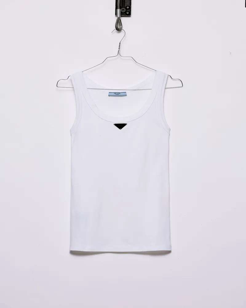 Prada Tanktop Aus Jersey-rippstrick, Damen, Weiss, Größe Weiss