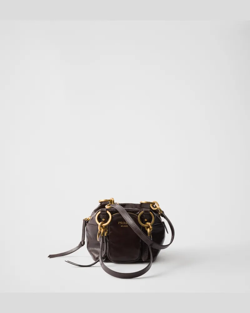 Prada Dangle Mini-Henkeltasche aus Leder Dunkelbraun