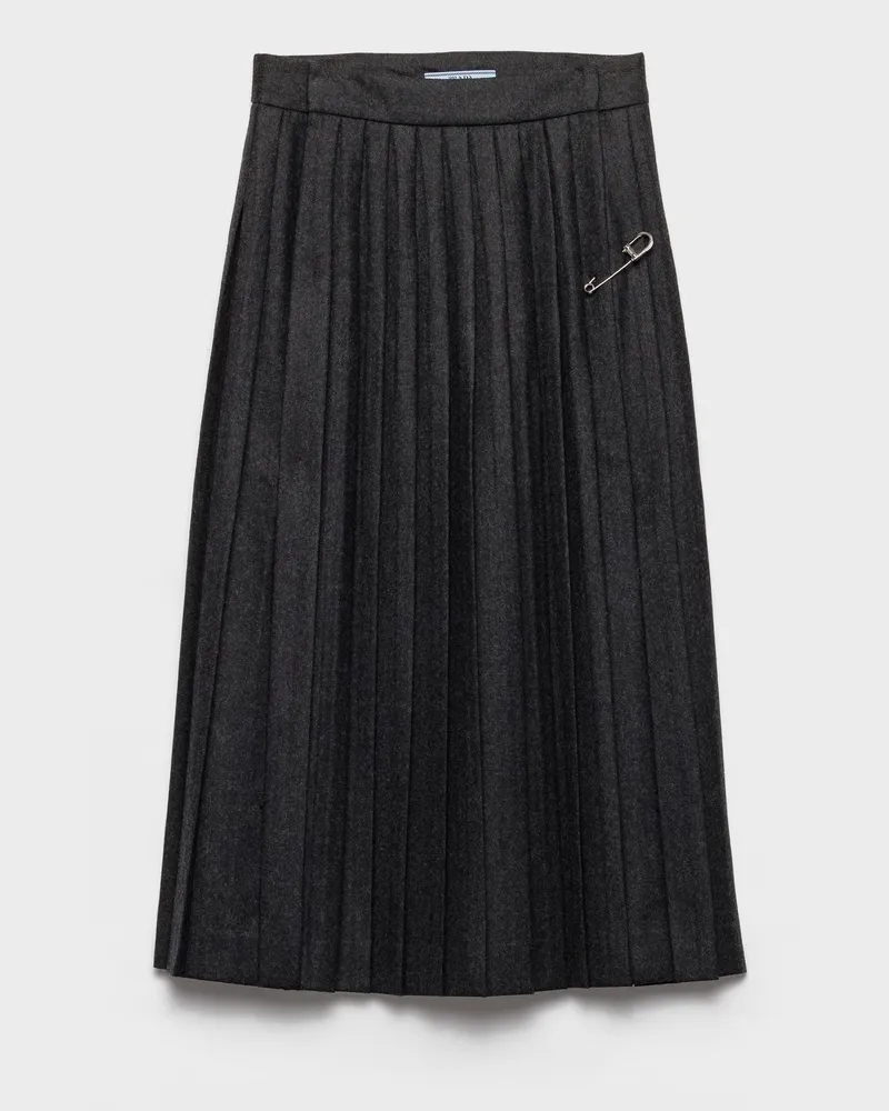 Prada Plissierter Rock aus Wollflanell Anthrazitgrau