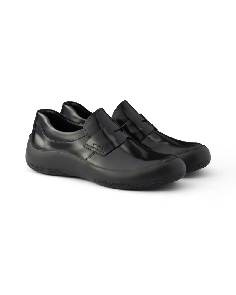 Prada Loafer Aus Gebürstetem Leder, Herren, Schwarz, Größe 11 Schwarz
