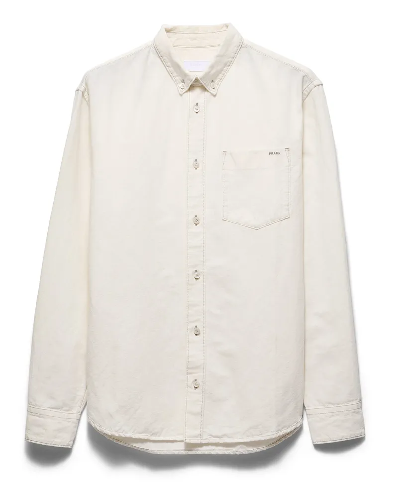 Prada Hemd Aus Chambray, Herren, Ecru, Größe Ecru