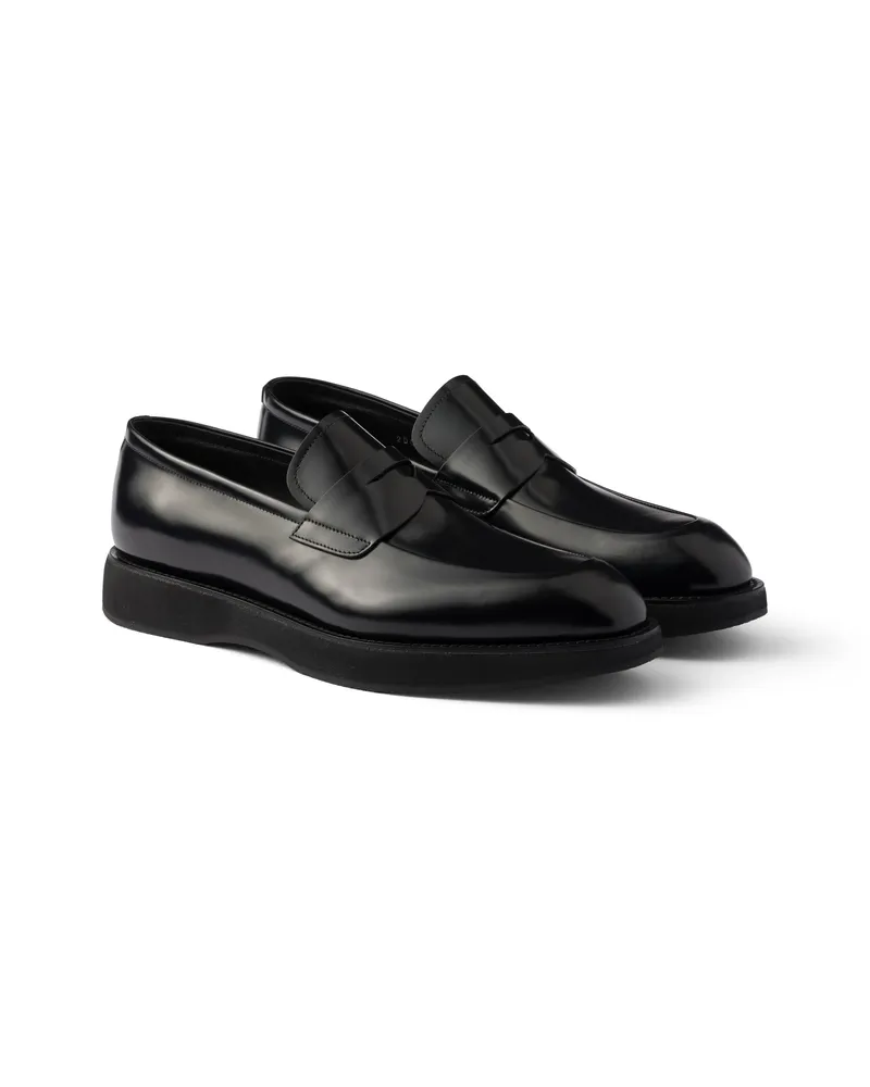 Prada Loafer Aus Gebürstetem Leder, Herren, Schwarz, Größe 10 Schwarz