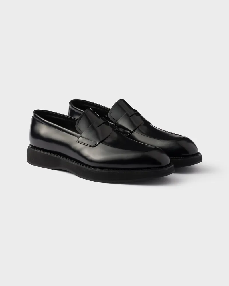 Prada Loafer aus gebürstetem Leder Schwarz