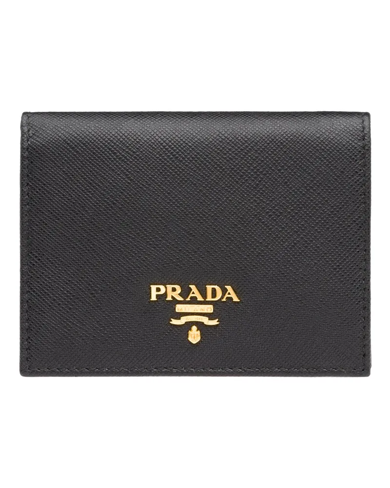 Prada Portemonnaie Aus Leder, Damen, Schwarz Schwarz