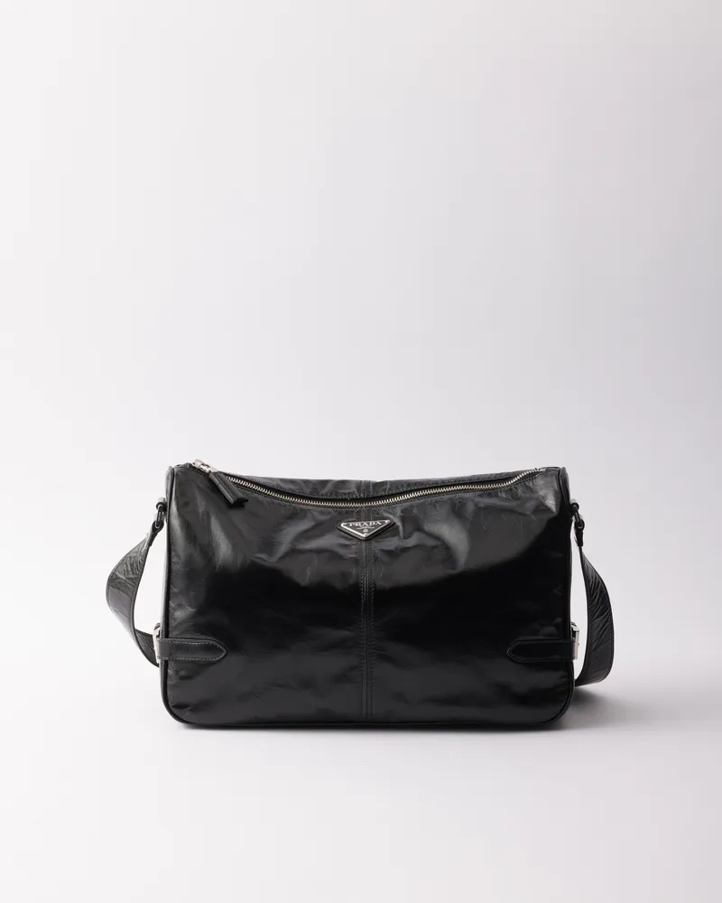 Prada Schultertasche Aus Leder, Herren, Schwarz Schwarz