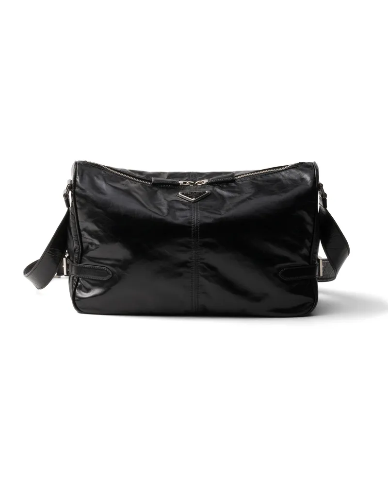 Prada Schultertasche Aus Leder, Herren, Schwarz Schwarz