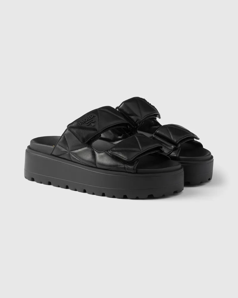 Prada Pantoletten aus gepolstertem Nappa-Leder Schwarz