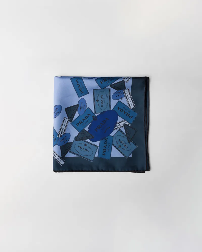 Prada Schal aus Twill mit Print 55x55 cm Blau