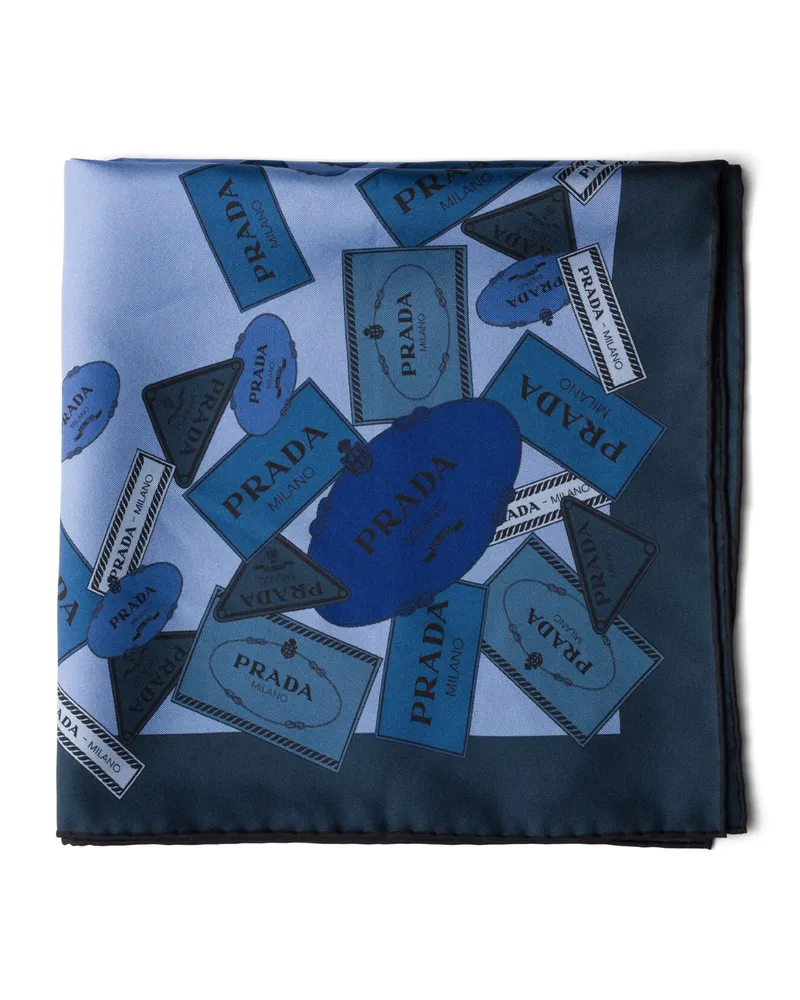 Prada Schal Aus Twill Mit Print 55x55 cm, Herren, Blau Blau