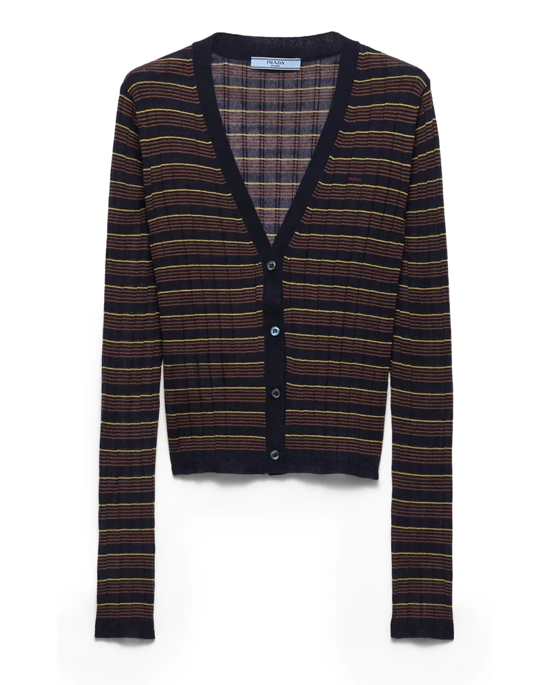 Prada Gestreifte Strickjacke Aus Kaschmir Und Seide, Damen, Blau/tabak, Größe Blau