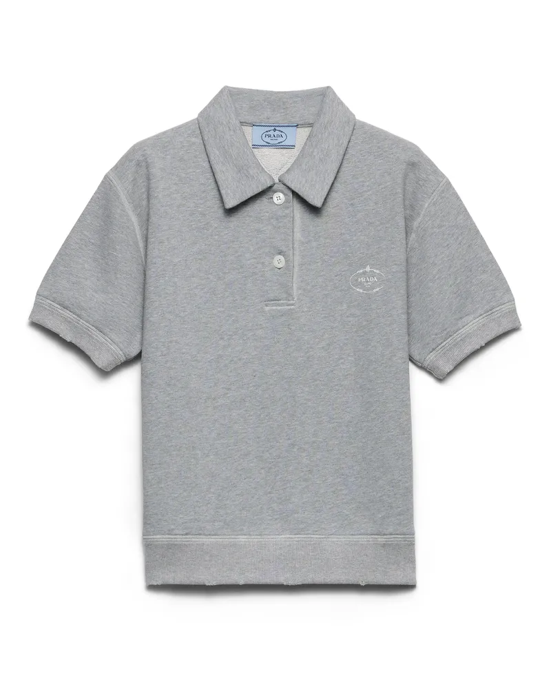 Prada Poloshirt Aus Baumwollfleece, Damen, Grau, Größe Grau