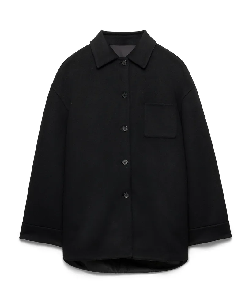 Prada Wendbare Cabanjacke Aus Double Cashwool Und Re-nylon, Damen, Ebenholz, Größe Ebenholz