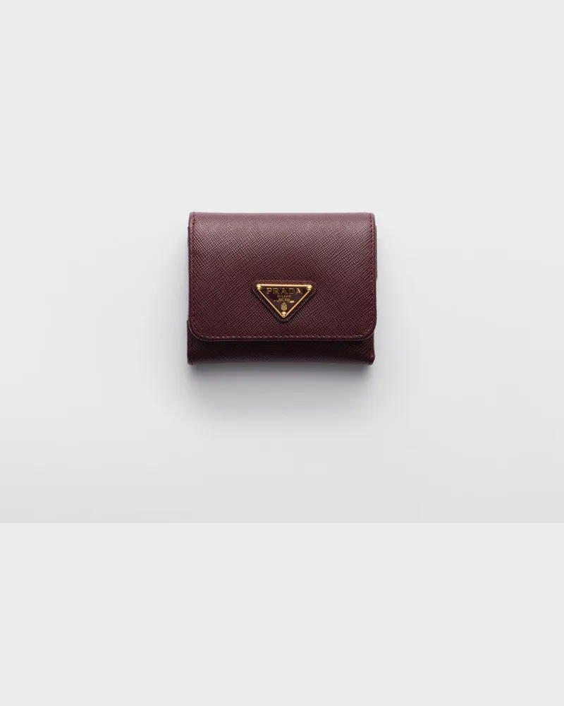 Prada Kleine Geldbörse aus Saffiano-Leder Burgunderrot