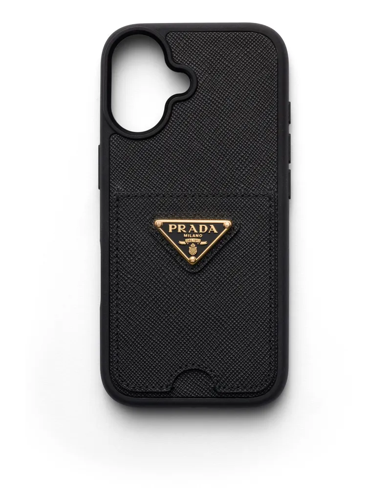 Prada Hülle Für Iphone 17 Aus Saffiano-leder, Damen, Schwarz Schwarz