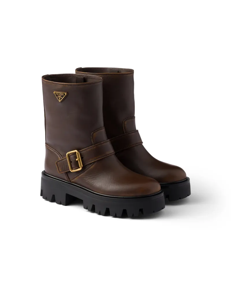 Prada Stiefeletten Aus Leder, Damen, Kakaobraun, Größe Kakaobraun