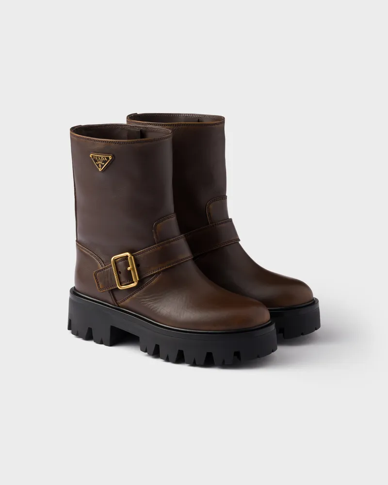 Prada Stiefeletten aus Leder Kakaobraun