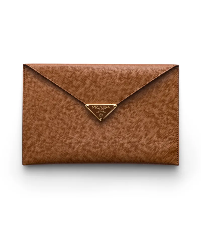 Prada Envelope-clutch Aus Saffiano-leder, Damen, Cognac Cognac