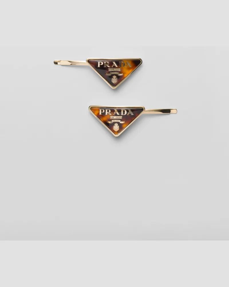 Prada Barrette-Spange aus Plexiglas und Metall Honigfarben