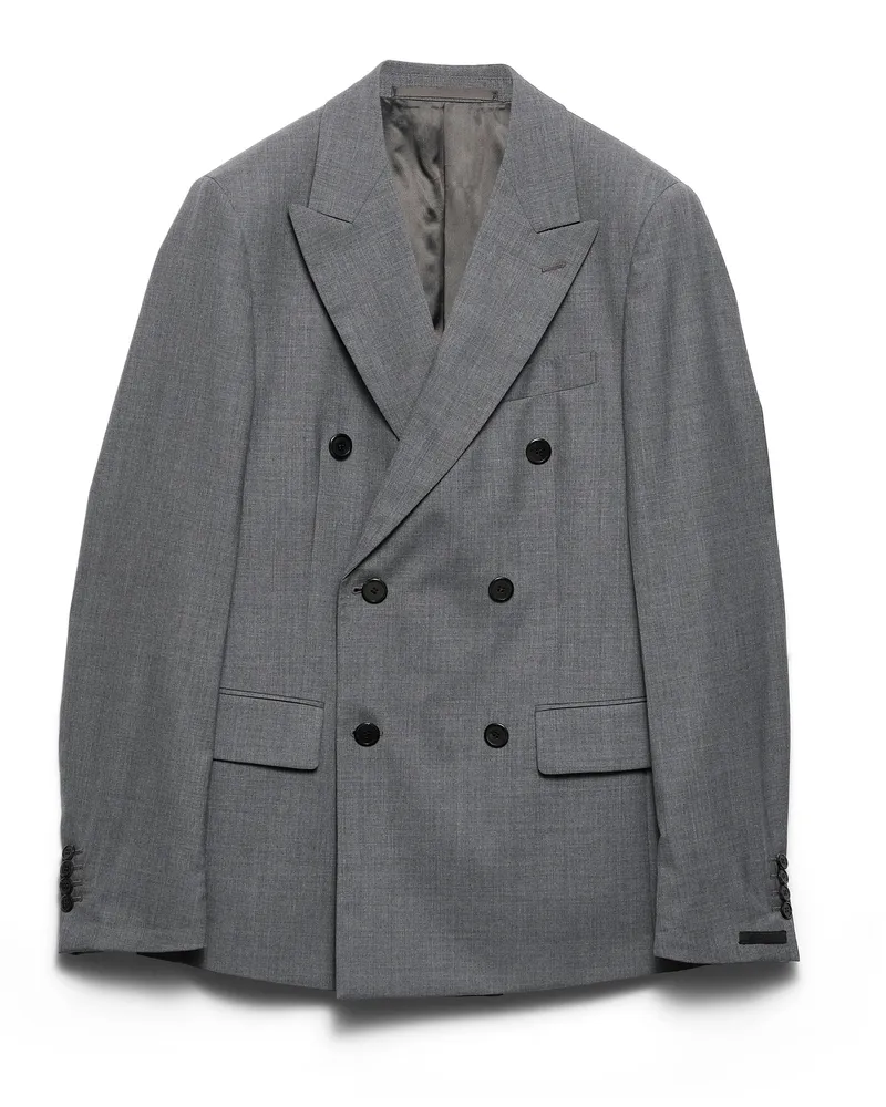 Prada Doppelreihige Jacke Aus Wolle, Herren, Grau, Größe Grau