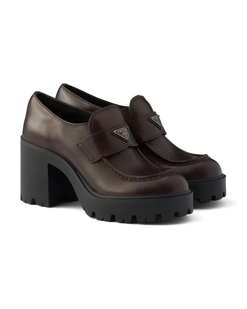 Prada Loafer Aus Leder, Damen, Teak, Größe Teak