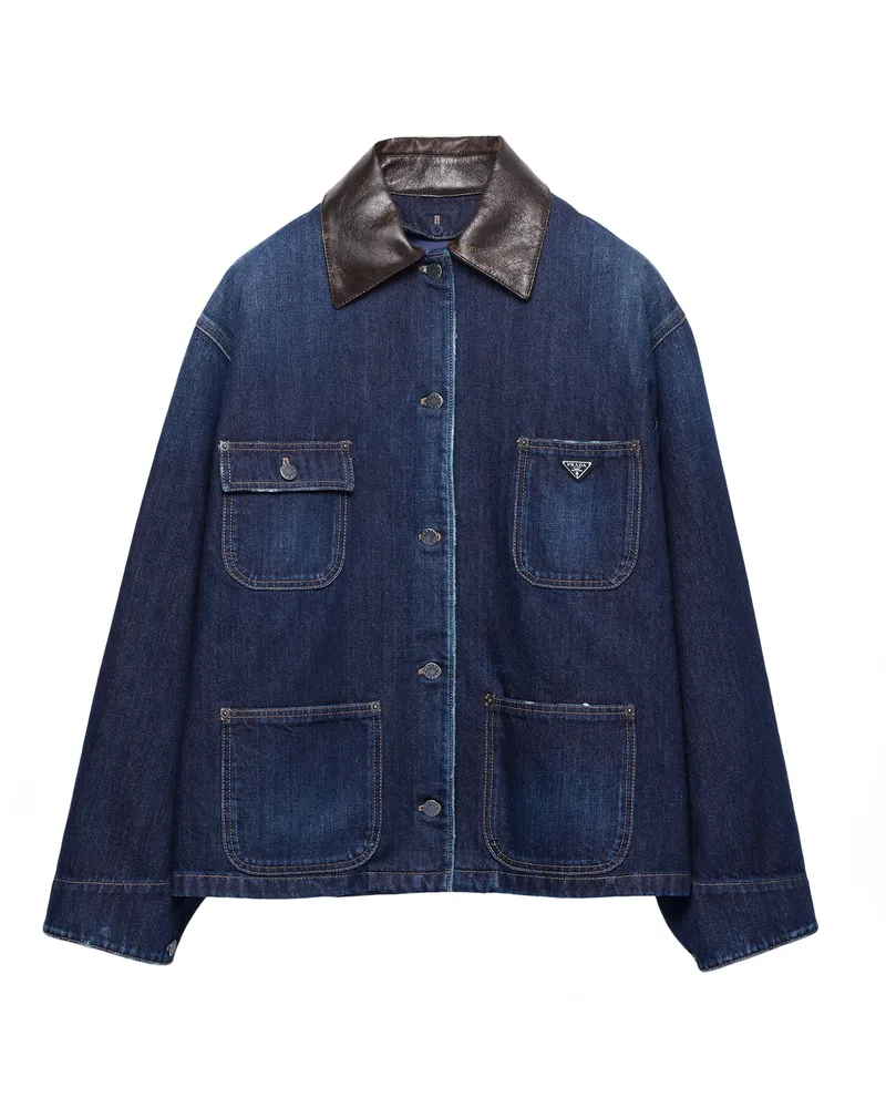 Prada Truckerjacke Aus Denim, Damen, Blau, Größe Blau