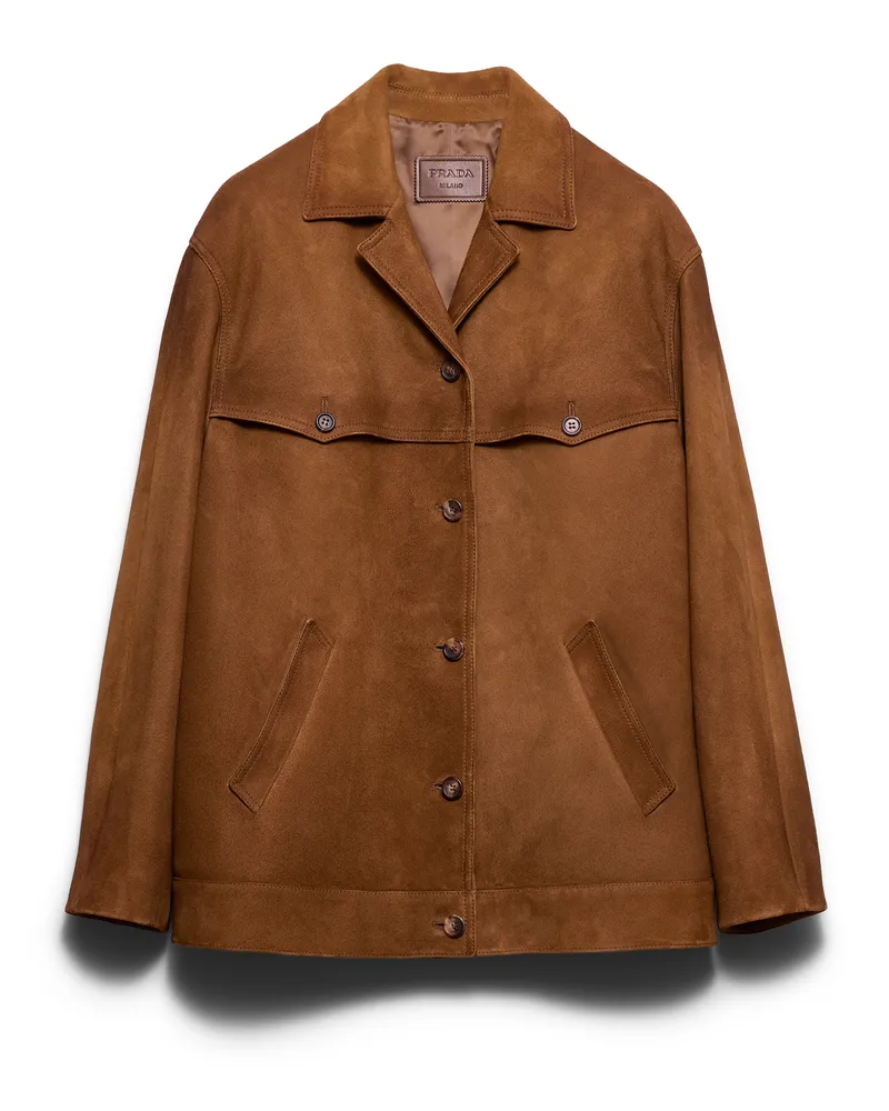 Prada Jacke Aus Wildleder, Damen, Tabak, Größe Tabak