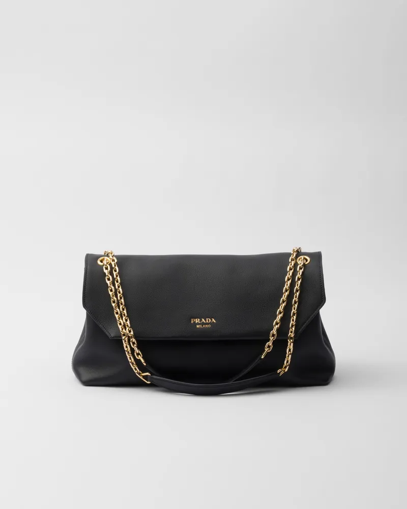 Prada Doux Große Schultertasche aus Leder Schwarz