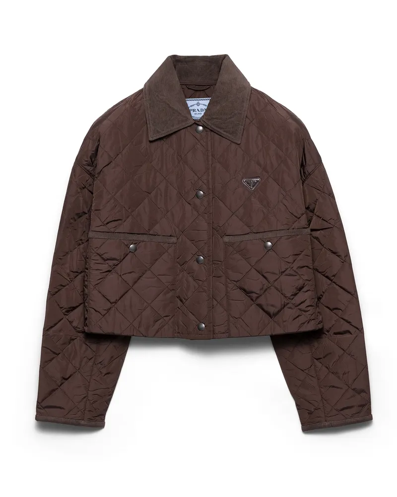Prada Leichte Blousonjacke Aus Re-nylon Mit Kurzem Schnitt, Damen, Kakaobraun, Größe Kakaobraun